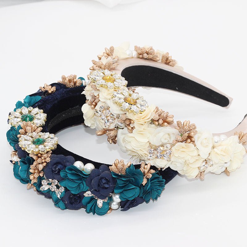 Headwear Fashion Temperament Baroque Flower Rhinestone Exaggerated Headband Sponge Bridal Hair Accessories - Luzilly Bridal & Apparel