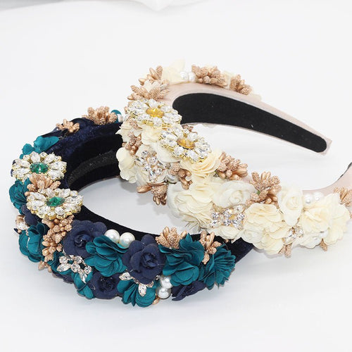 Headwear Fashion Temperament Baroque Flower Rhinestone Exaggerated Headband Sponge Bridal Hair Accessories - Luzilly Bridal & Apparel