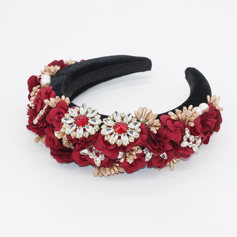 Headwear Fashion Temperament Baroque Flower Rhinestone Exaggerated Headband Sponge Bridal Hair Accessories - Luzilly Bridal & Apparel