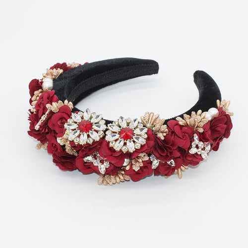 Headwear Fashion Temperament Baroque Flower Rhinestone Exaggerated Headband Sponge Bridal Hair Accessories - Luzilly Bridal & Apparel