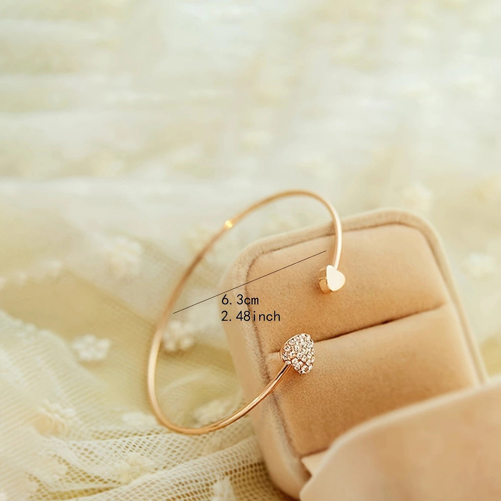 Heart Crystal Open Cuff Bracelet Set - Luzilly Bridal & Apparel