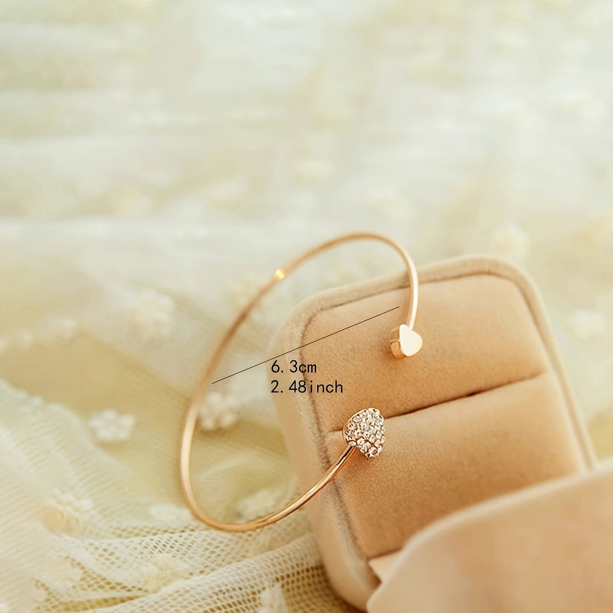 Heart Crystal Open Cuff Bracelet Set - Luzilly Bridal & Apparel