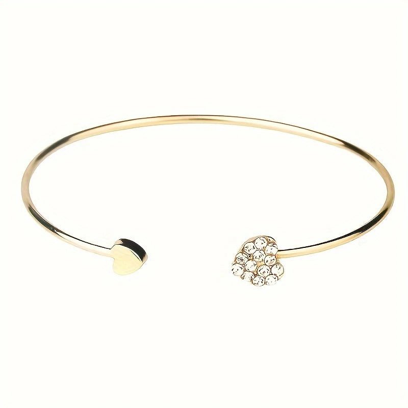 Heart Crystal Open Cuff Bracelet Set - Luzilly Bridal & Apparel
