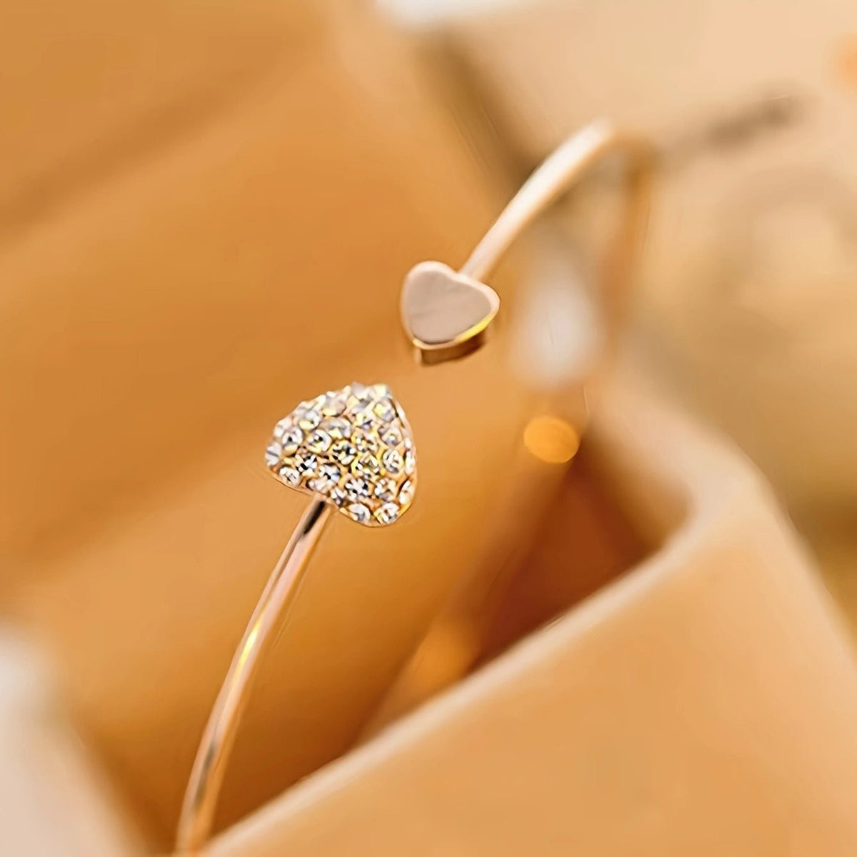 Heart Crystal Open Cuff Bracelet Set - Luzilly Bridal & Apparel