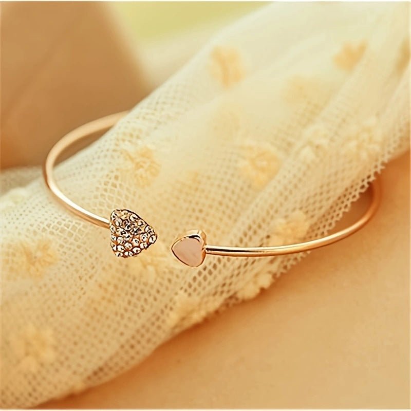 Heart Crystal Open Cuff Bracelet Set - Luzilly Bridal & Apparel
