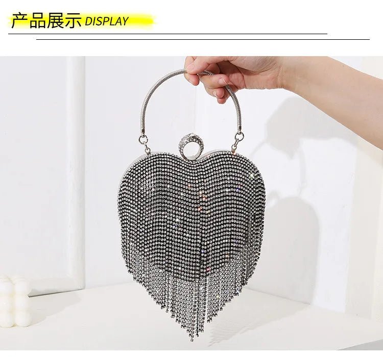 Heart Pattern Diamond Tassel Clutch - Luzilly Bridal & Apparel