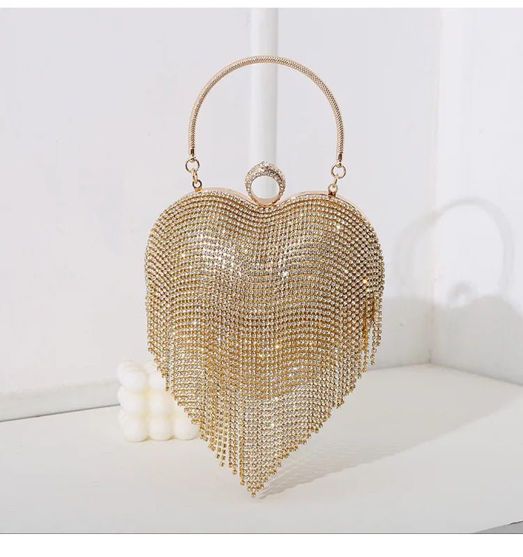 Heart Pattern Diamond Tassel Clutch - Luzilly Bridal & Apparel