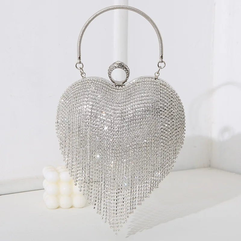 Heart Pattern Diamond Tassel Clutch - Luzilly Bridal & Apparel