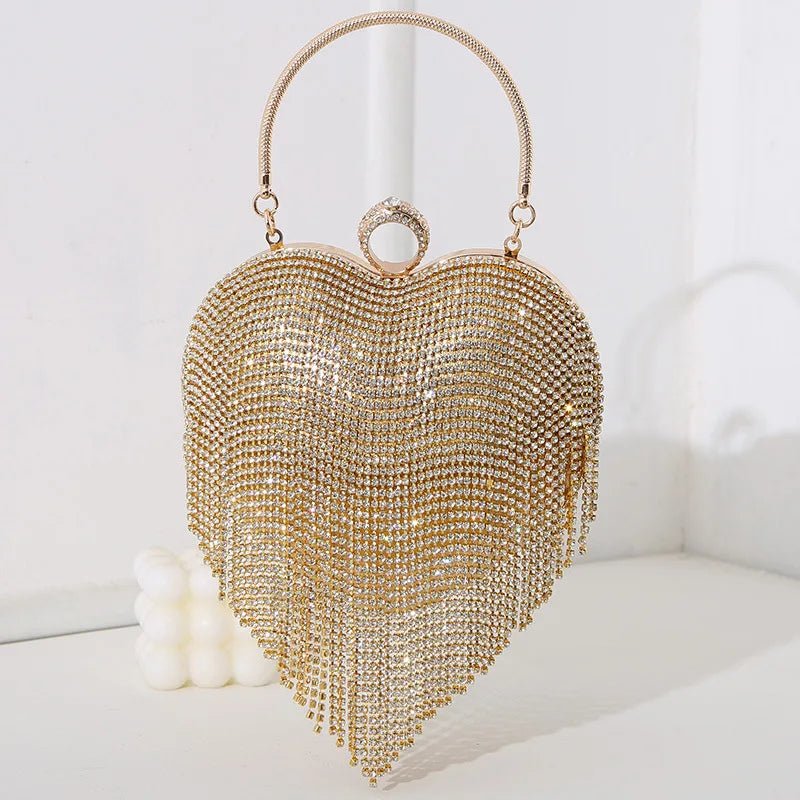 Heart Pattern Diamond Tassel Clutch - Luzilly Bridal & Apparel