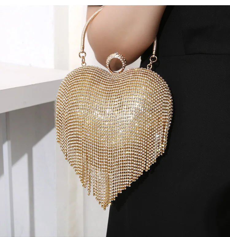 Heart Pattern Diamond Tassel Clutch - Luzilly Bridal & Apparel