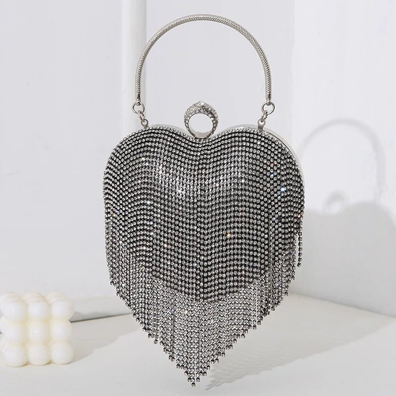 Heart Pattern Diamond Tassel Clutch - Luzilly Bridal & Apparel