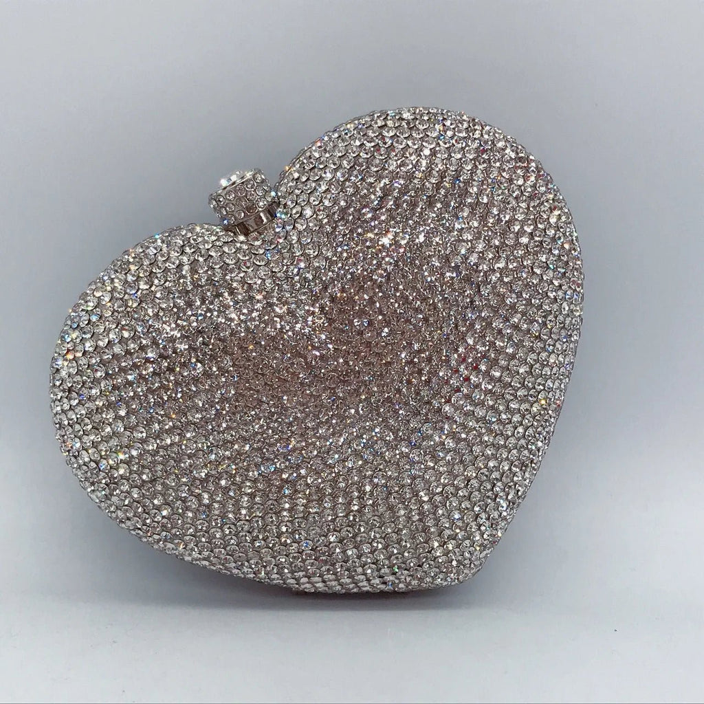 Heart-Shaped Crystal Evening Clutch - Luzilly Bridal & Apparel