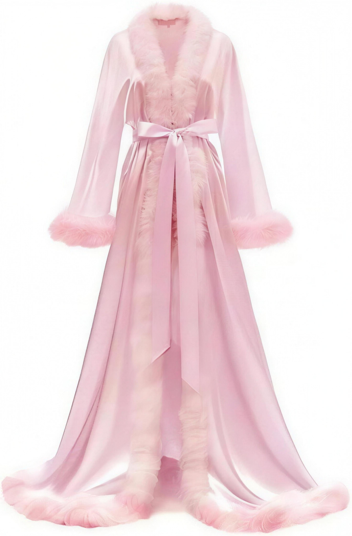 Floor-Length Fur-Feather Satin Bridal Robe - Luzilly Bridal & Apparel
