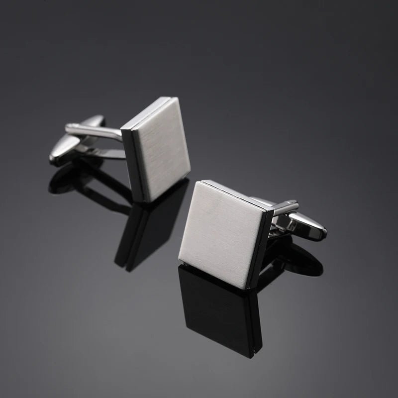 High end men's French shirt cufflinks Classic Square laser lattice wire drawing cuffs buttons business suit accessories jewelry - Luzilly Bridal & Apparel