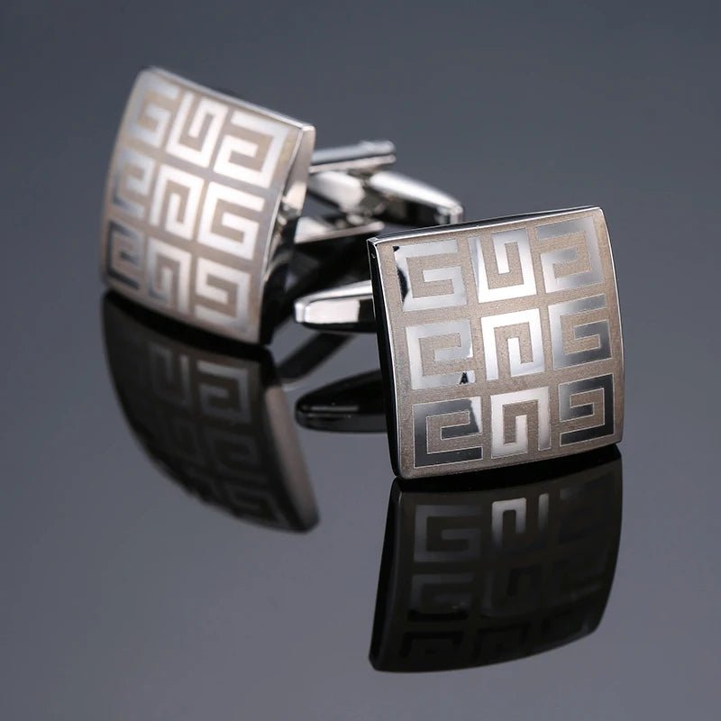 High end men's French shirt cufflinks Classic Square laser lattice wire drawing cuffs buttons business suit accessories jewelry - Luzilly Bridal & Apparel