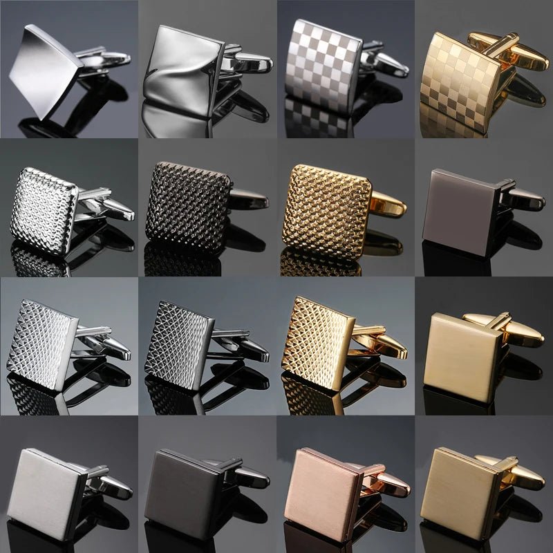 High end men's French shirt cufflinks Classic Square laser lattice wire drawing cuffs buttons business suit accessories jewelry - Luzilly Bridal & Apparel