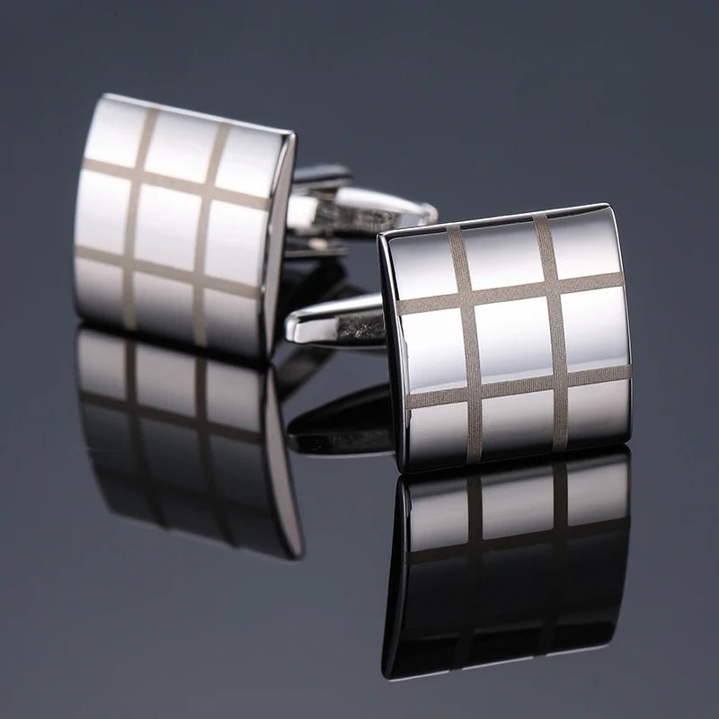 High end men's French shirt cufflinks Classic Square laser lattice wire drawing cuffs buttons business suit accessories jewelry - Luzilly Bridal & Apparel