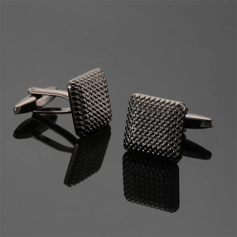 High end men's French shirt cufflinks Classic Square laser lattice wire drawing cuffs buttons business suit accessories jewelry - Luzilly Bridal & Apparel