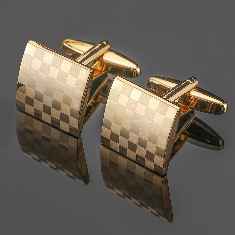 High end men's French shirt cufflinks Classic Square laser lattice wire drawing cuffs buttons business suit accessories jewelry - Luzilly Bridal & Apparel