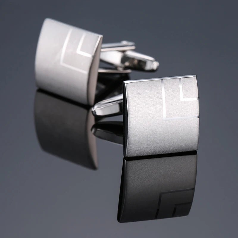 High end men's French shirt cufflinks Classic Square laser lattice wire drawing cuffs buttons business suit accessories jewelry - Luzilly Bridal & Apparel