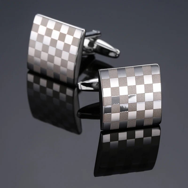 High end men's French shirt cufflinks Classic Square laser lattice wire drawing cuffs buttons business suit accessories jewelry - Luzilly Bridal & Apparel