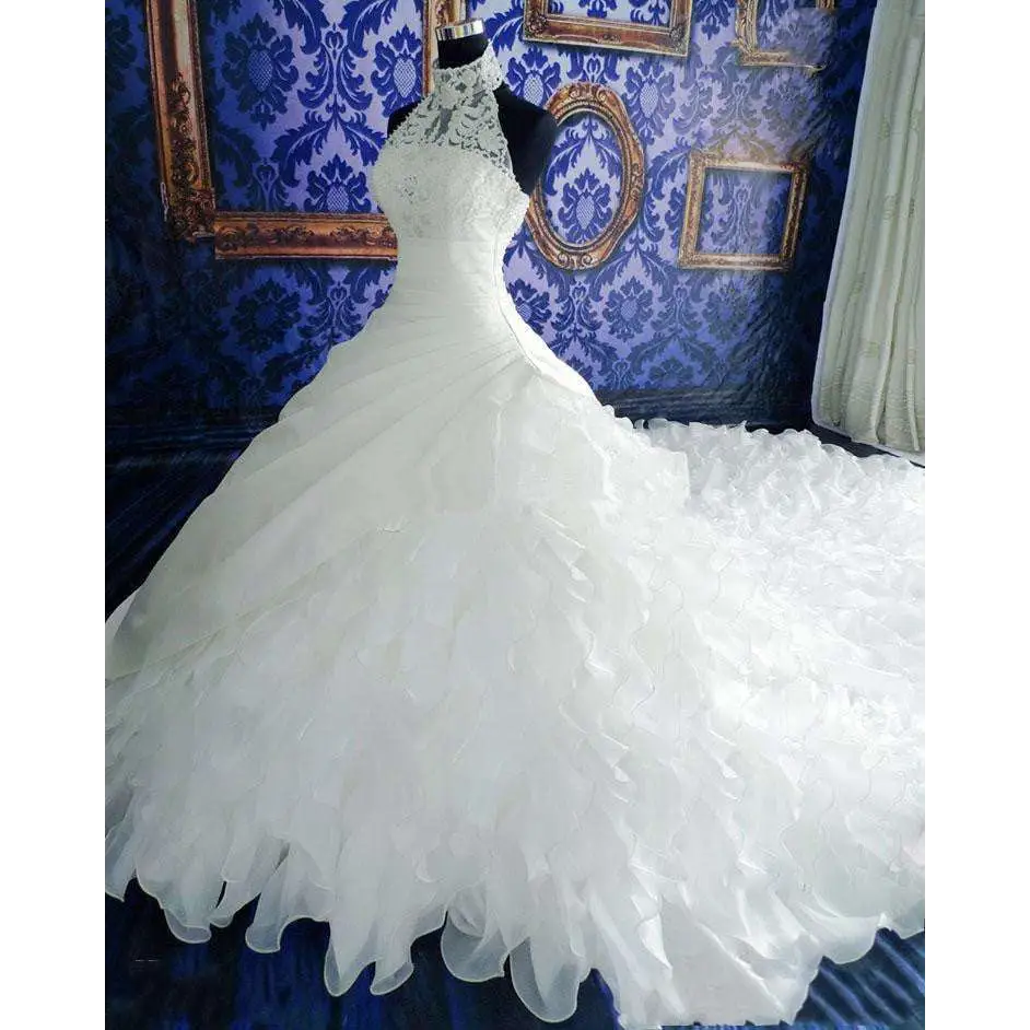 Ruffled Wedding Dress with Dramatic Train