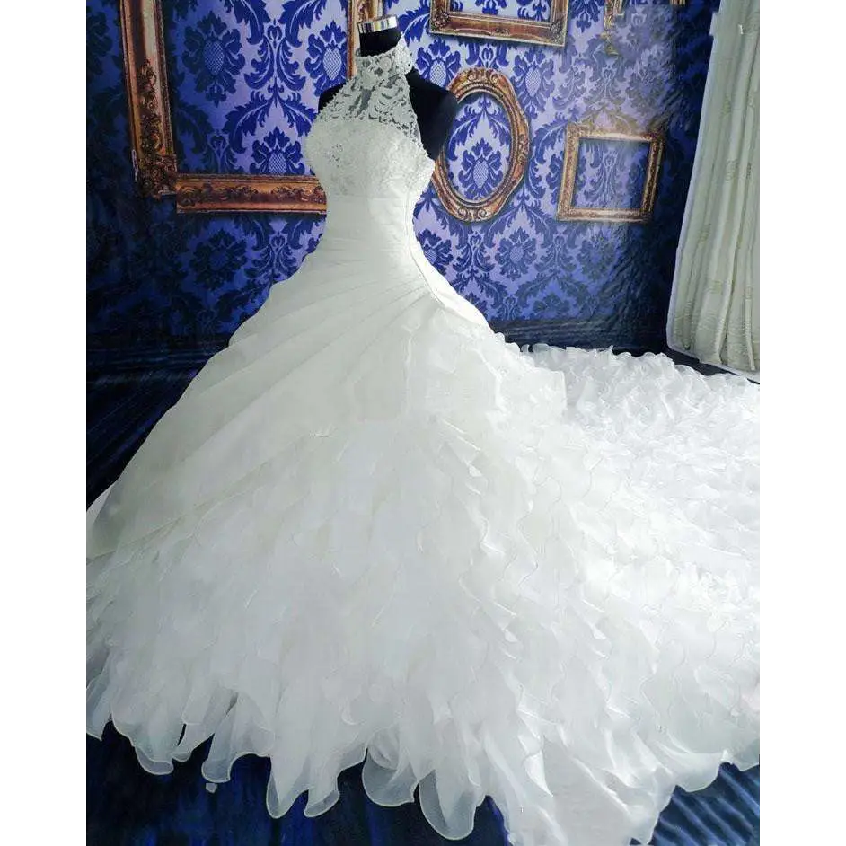 Ruffled Wedding Dress with Dramatic Train