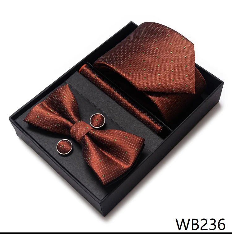 High Grade Festive Present Bow Tie Handkerchief Pocket Squares Cufflink Set Necktie Box Sliver Man's - Luzilly Bridal & Apparel