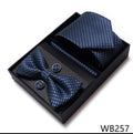 High Grade Festive Present Bow Tie Handkerchief Pocket Squares Cufflink Set Necktie Box Sliver Man's - Luzilly Bridal & Apparel