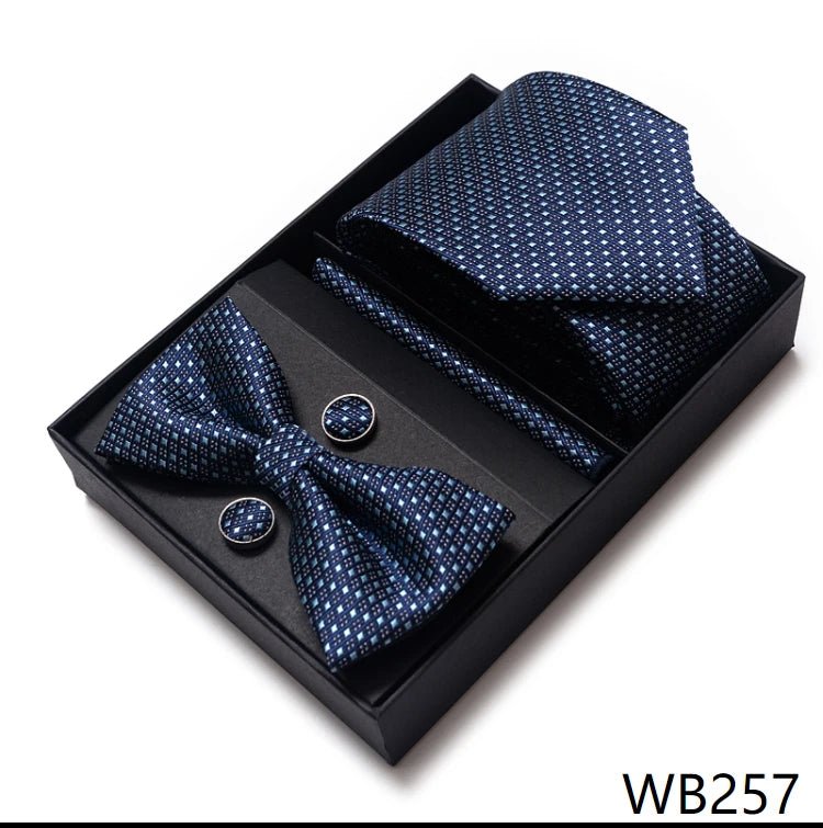 High Grade Festive Present Bow Tie Handkerchief Pocket Squares Cufflink Set Necktie Box Sliver Man's - Luzilly Bridal & Apparel