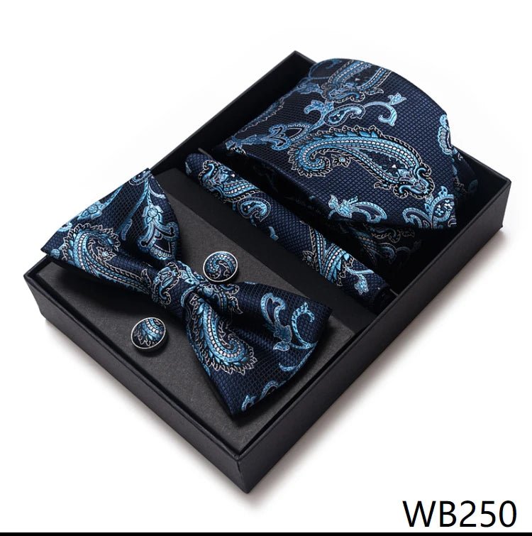 High Grade Festive Present Bow Tie Handkerchief Pocket Squares Cufflink Set Necktie Box Sliver Man's - Luzilly Bridal & Apparel