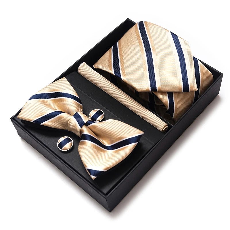 High Grade Festive Present Bow Tie Handkerchief Pocket Squares Cufflink Set Necktie Box Sliver Man's - Luzilly Bridal & Apparel