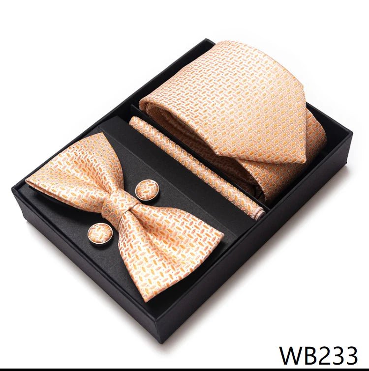 High Grade Festive Present Bow Tie Handkerchief Pocket Squares Cufflink Set Necktie Box Sliver Man's - Luzilly Bridal & Apparel