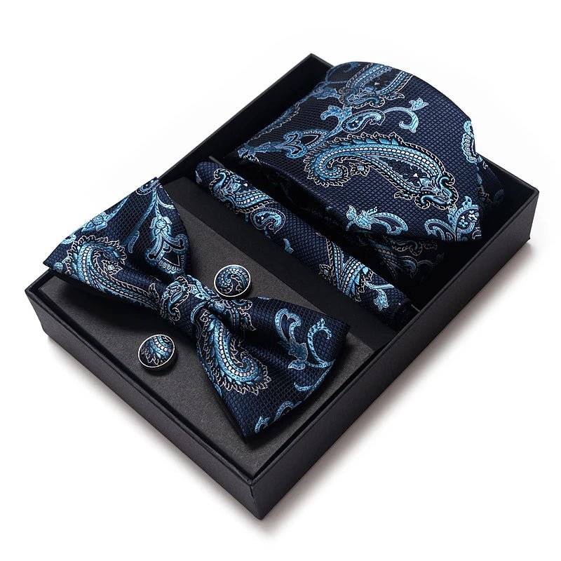 High Grade Festive Present Bow Tie Handkerchief Pocket Squares Cufflink Set Necktie Box Sliver Man's - Luzilly Bridal & Apparel