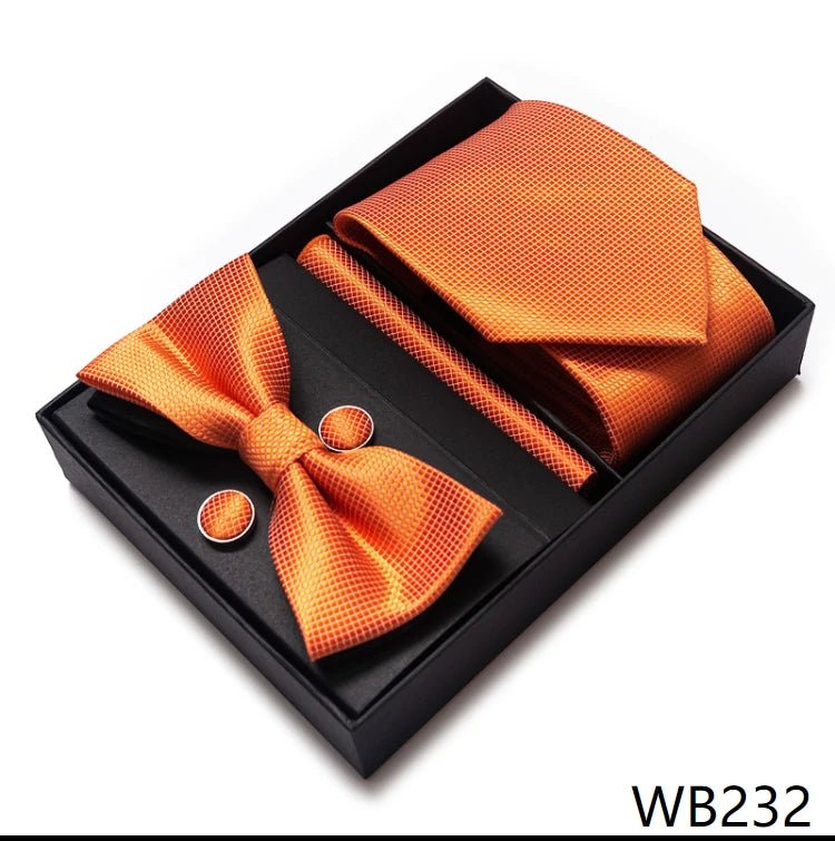 High Grade Festive Present Bow Tie Handkerchief Pocket Squares Cufflink Set Necktie Box Sliver Man's - Luzilly Bridal & Apparel