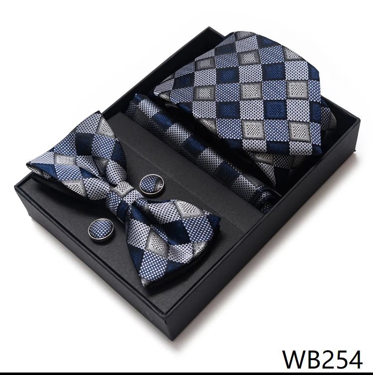 High Grade Festive Present Bow Tie Handkerchief Pocket Squares Cufflink Set Necktie Box Sliver Man's - Luzilly Bridal & Apparel