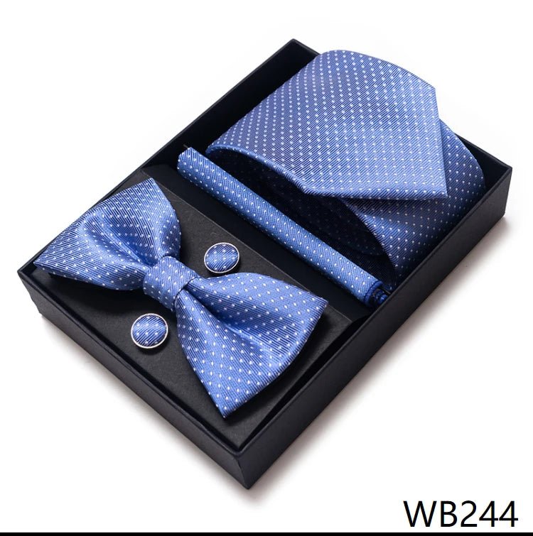High Grade Festive Present Bow Tie Handkerchief Pocket Squares Cufflink Set Necktie Box Sliver Man's - Luzilly Bridal & Apparel