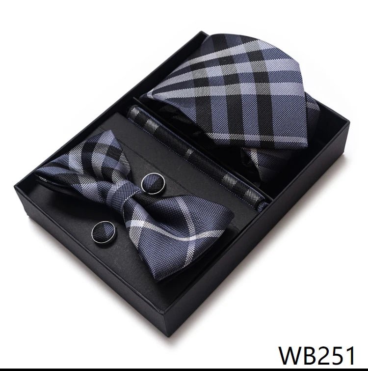High Grade Festive Present Bow Tie Handkerchief Pocket Squares Cufflink Set Necktie Box Sliver Man's - Luzilly Bridal & Apparel