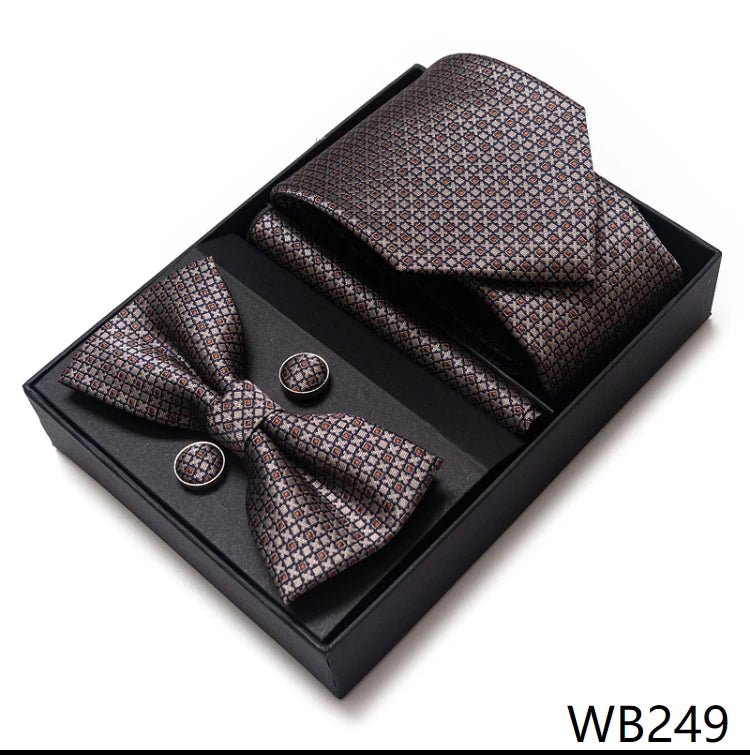 High Grade Festive Present Bow Tie Handkerchief Pocket Squares Cufflink Set Necktie Box Sliver Man's - Luzilly Bridal & Apparel