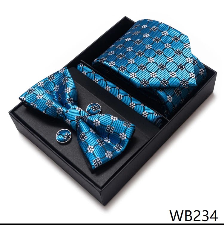 High Grade Festive Present Bow Tie Handkerchief Pocket Squares Cufflink Set Necktie Box Sliver Man's - Luzilly Bridal & Apparel