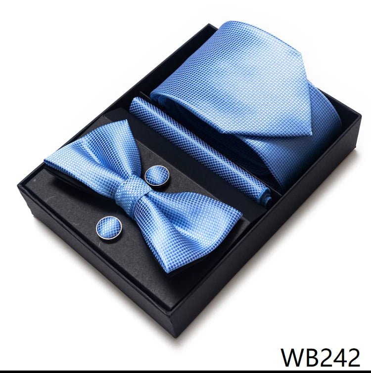 High Grade Festive Present Bow Tie Handkerchief Pocket Squares Cufflink Set Necktie Box Sliver Man's - Luzilly Bridal & Apparel