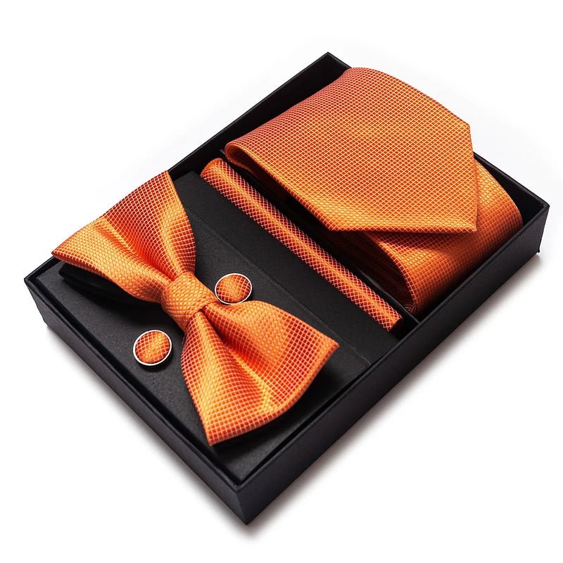 High Grade Festive Present Bow Tie Handkerchief Pocket Squares Cufflink Set Necktie Box Sliver Man's - Luzilly Bridal & Apparel