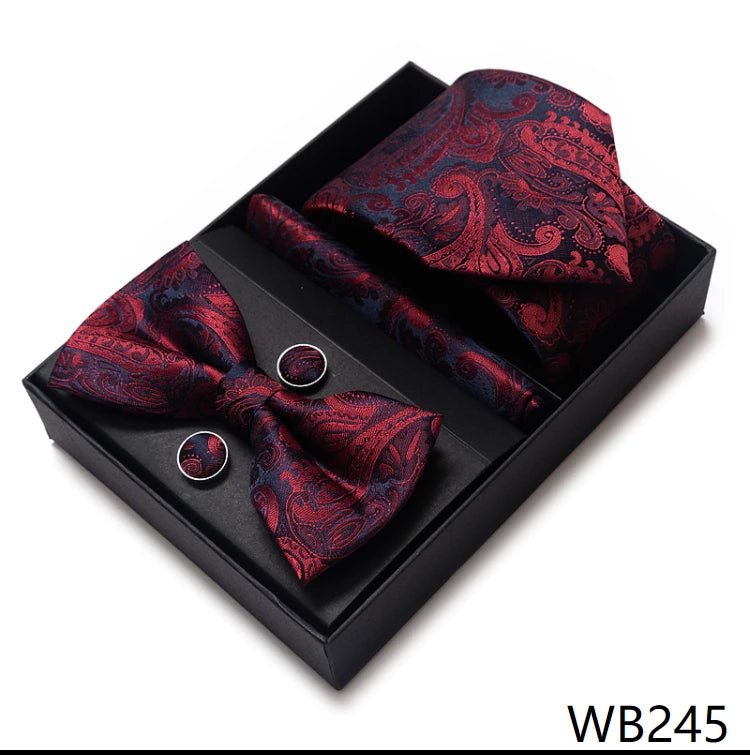 High Grade Festive Present Bow Tie Handkerchief Pocket Squares Cufflink Set Necktie Box Sliver Man's - Luzilly Bridal & Apparel