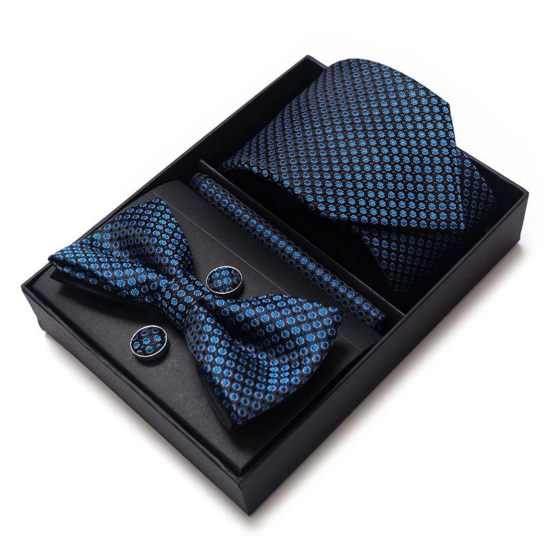 High Grade Festive Present Bow Tie Handkerchief Pocket Squares Cufflink Set Necktie Box Sliver Man's - Luzilly Bridal & Apparel