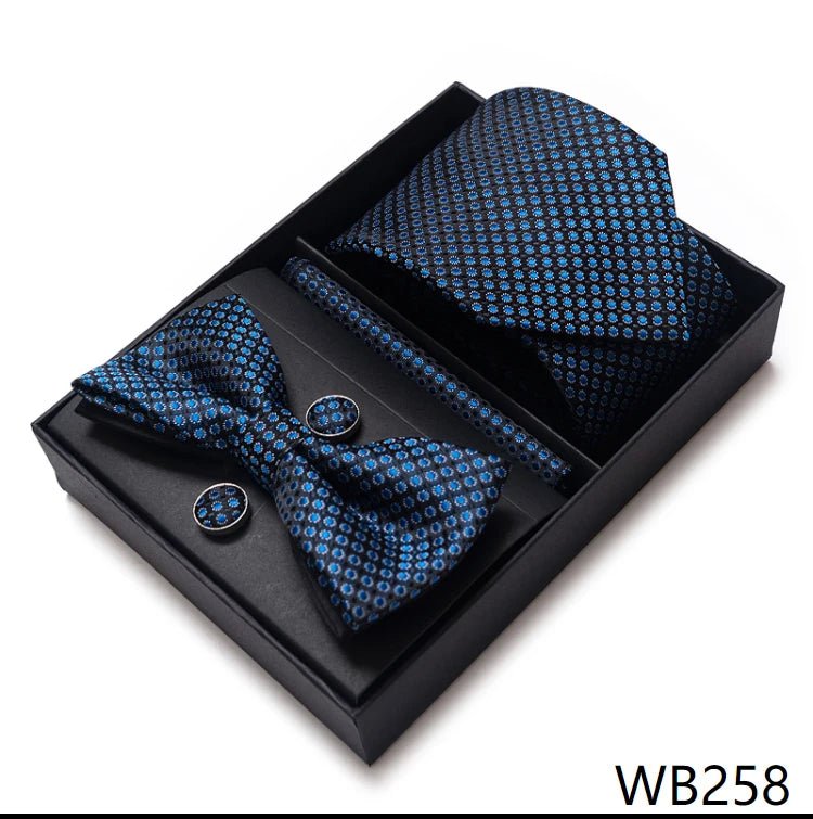 High Grade Festive Present Bow Tie Handkerchief Pocket Squares Cufflink Set Necktie Box Sliver Man's - Luzilly Bridal & Apparel
