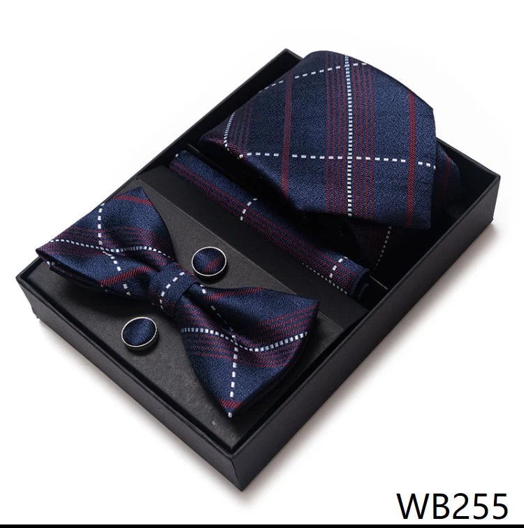 High Grade Festive Present Bow Tie Handkerchief Pocket Squares Cufflink Set Necktie Box Sliver Man's - Luzilly Bridal & Apparel