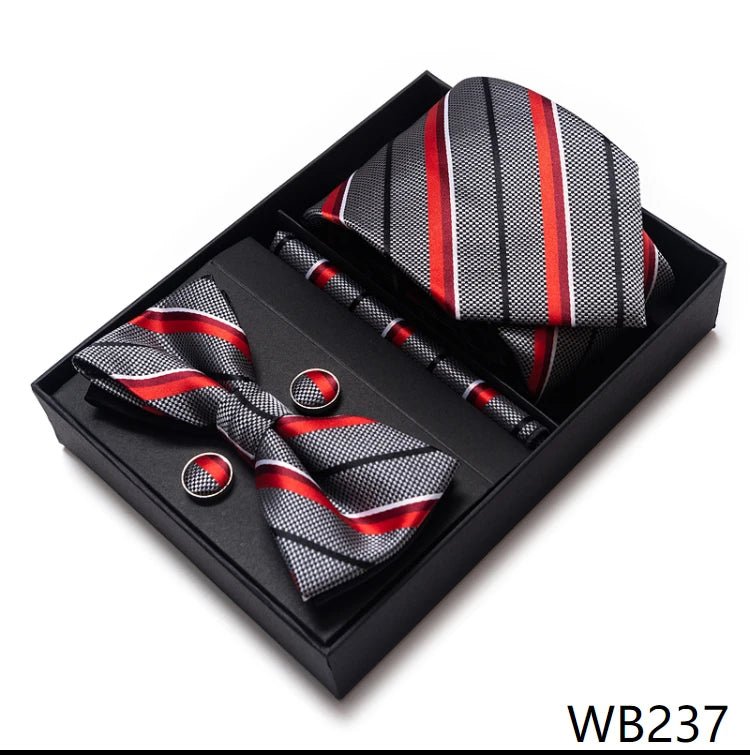 High Grade Festive Present Bow Tie Handkerchief Pocket Squares Cufflink Set Necktie Box Sliver Man's - Luzilly Bridal & Apparel