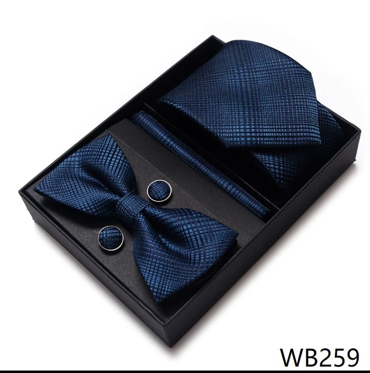 High Grade Festive Present Bow Tie Handkerchief Pocket Squares Cufflink Set Necktie Box Sliver Man's - Luzilly Bridal & Apparel