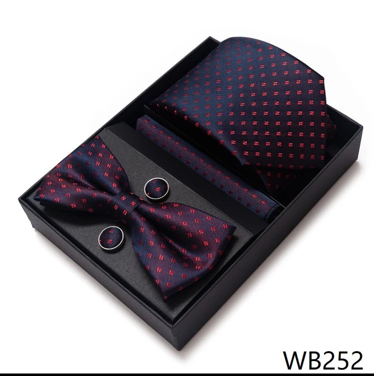 High Grade Festive Present Bow Tie Handkerchief Pocket Squares Cufflink Set Necktie Box Sliver Man's - Luzilly Bridal & Apparel