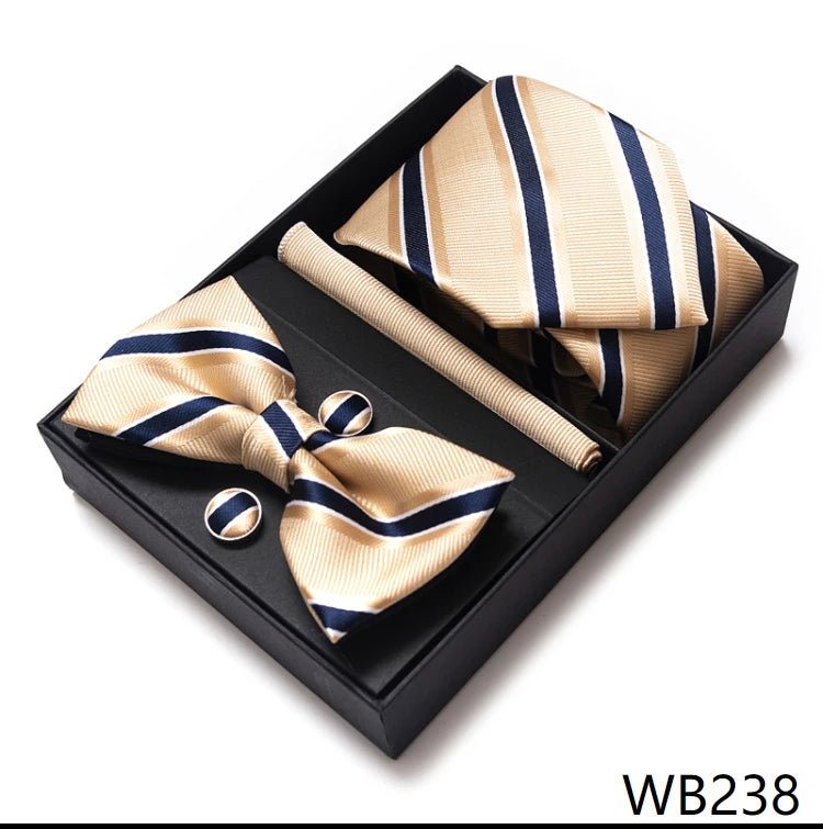 High Grade Festive Present Bow Tie Handkerchief Pocket Squares Cufflink Set Necktie Box Sliver Man's - Luzilly Bridal & Apparel